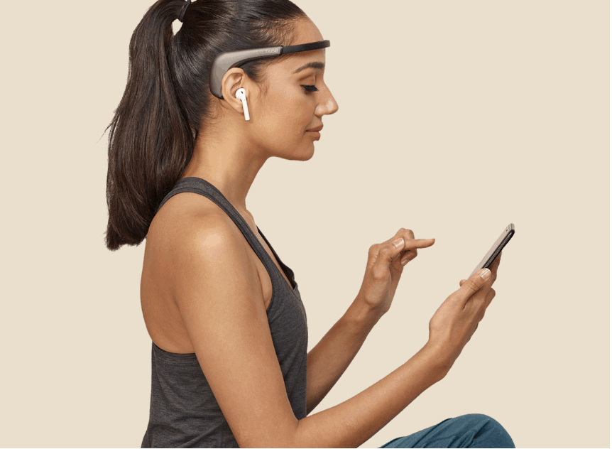 Woman using Muse, meditation devices